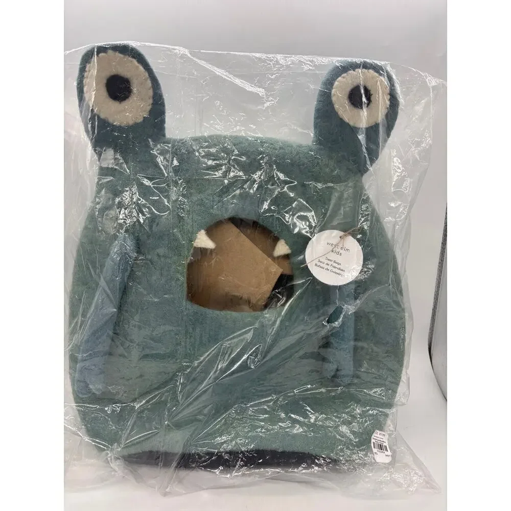 New West Elm Felt monster candy bowl blue